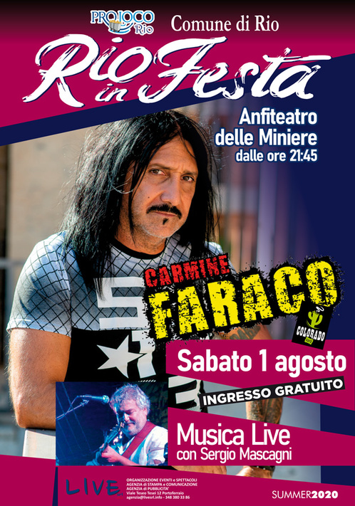 E Carmine Faraco ad aprire la rassegna Rio in festa del mese di agosto 





L artista si esibir al teatro  delle miniere sabato 1 alle ore 22

Organizzato dall amministrazione e dalla pro loco con  ingresso gratuito  
